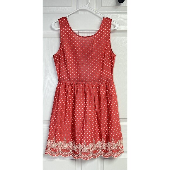 Pink Owl Dresses & Skirts - Pink Owl Womens Coral Polka Dot Sleeveless Pullover Tank Dress Size M Bow Back